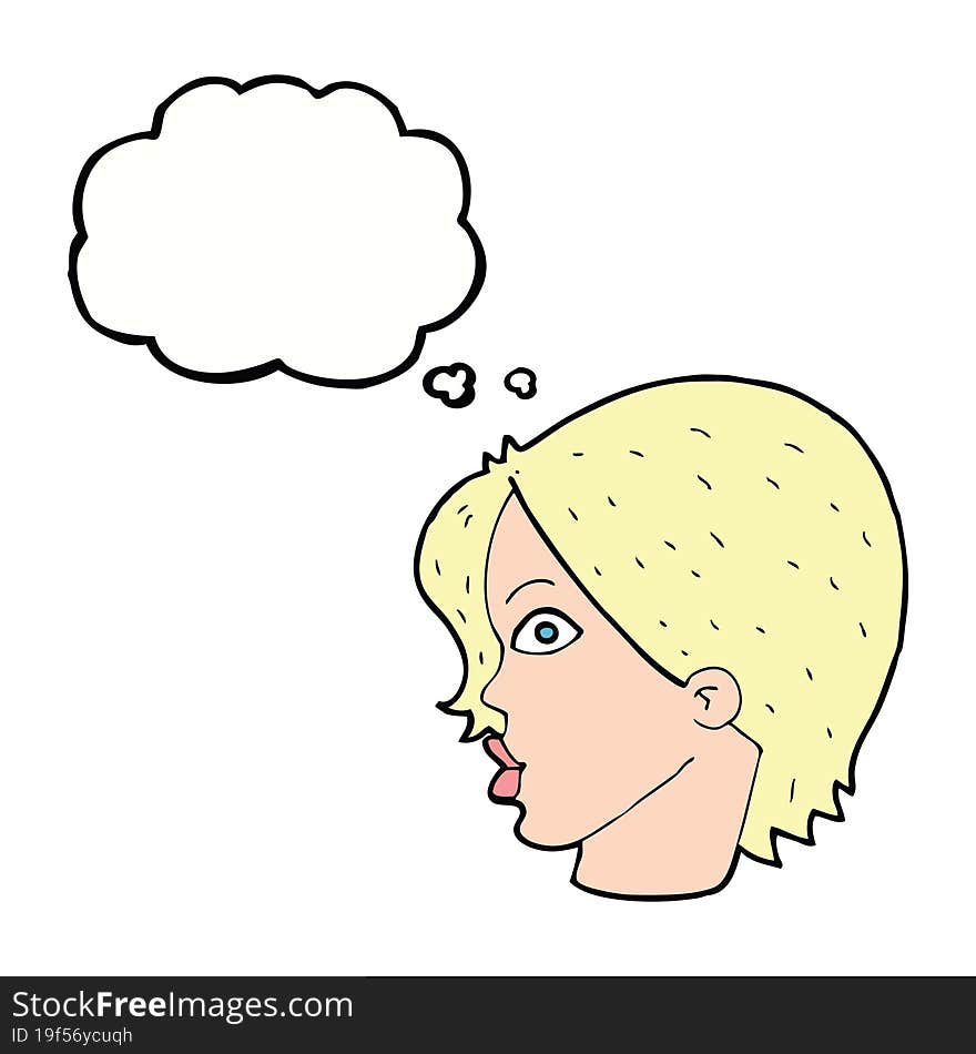 Cartoon Female Face Staring With Thought Bubble