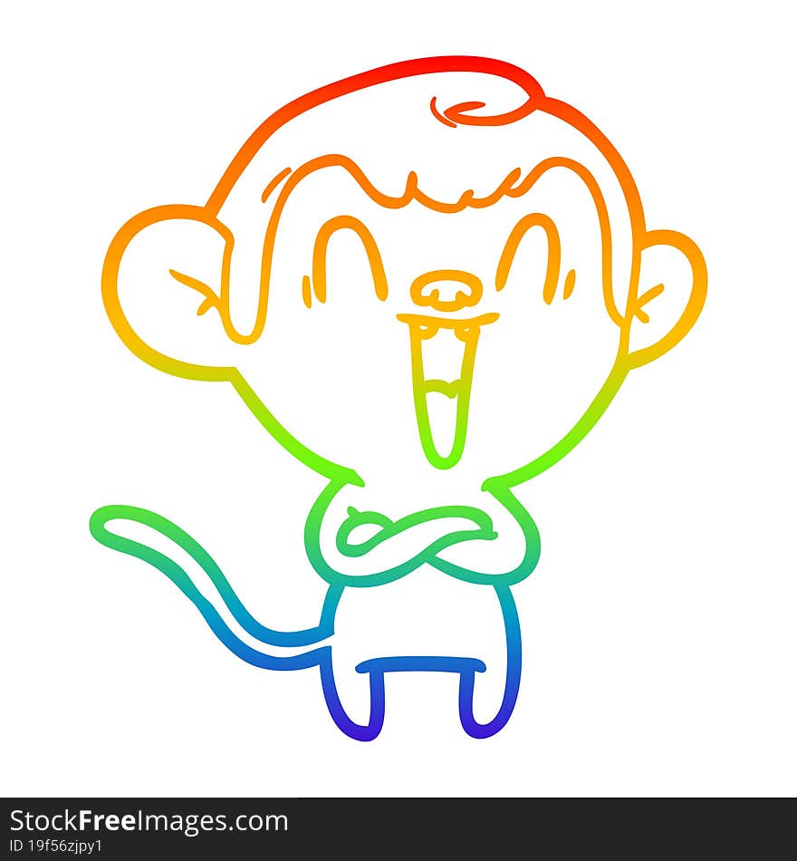 rainbow gradient line drawing of a cartoon laughing monkey