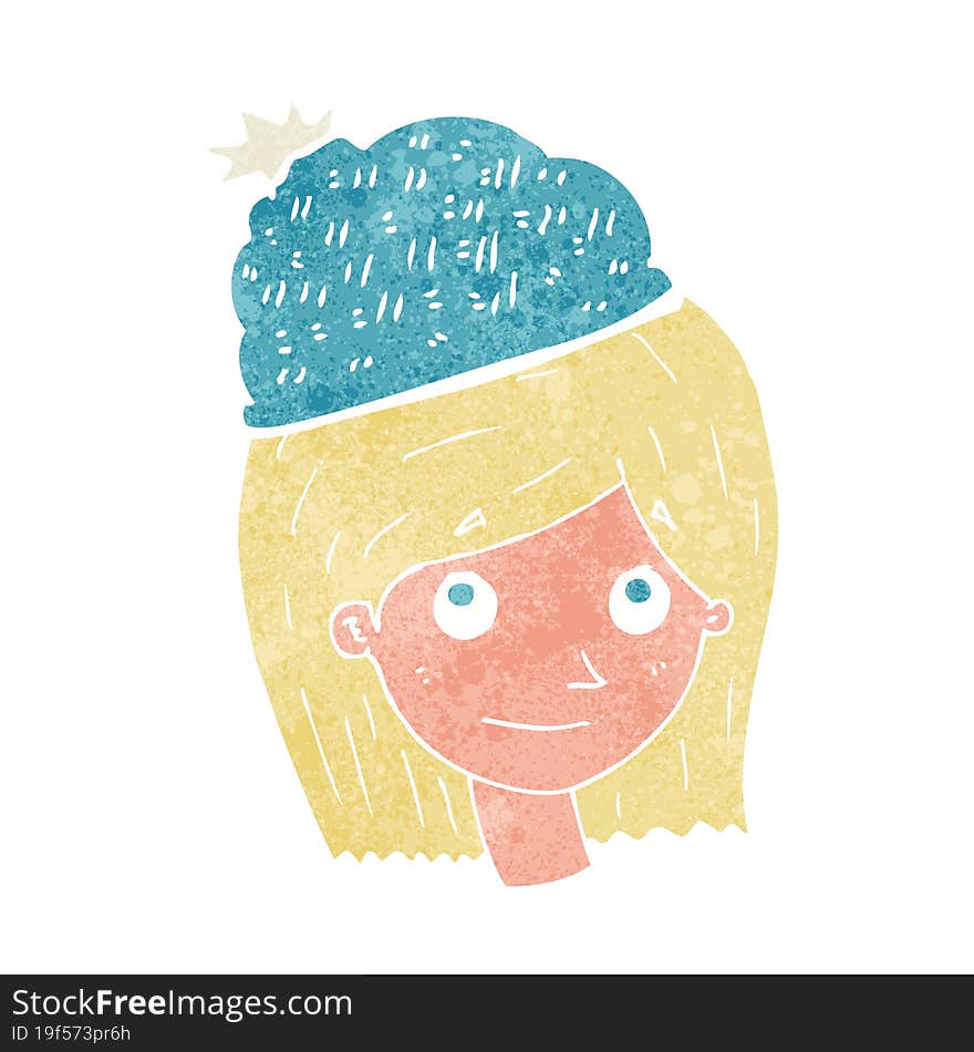 cartoon woman wearing winter hat