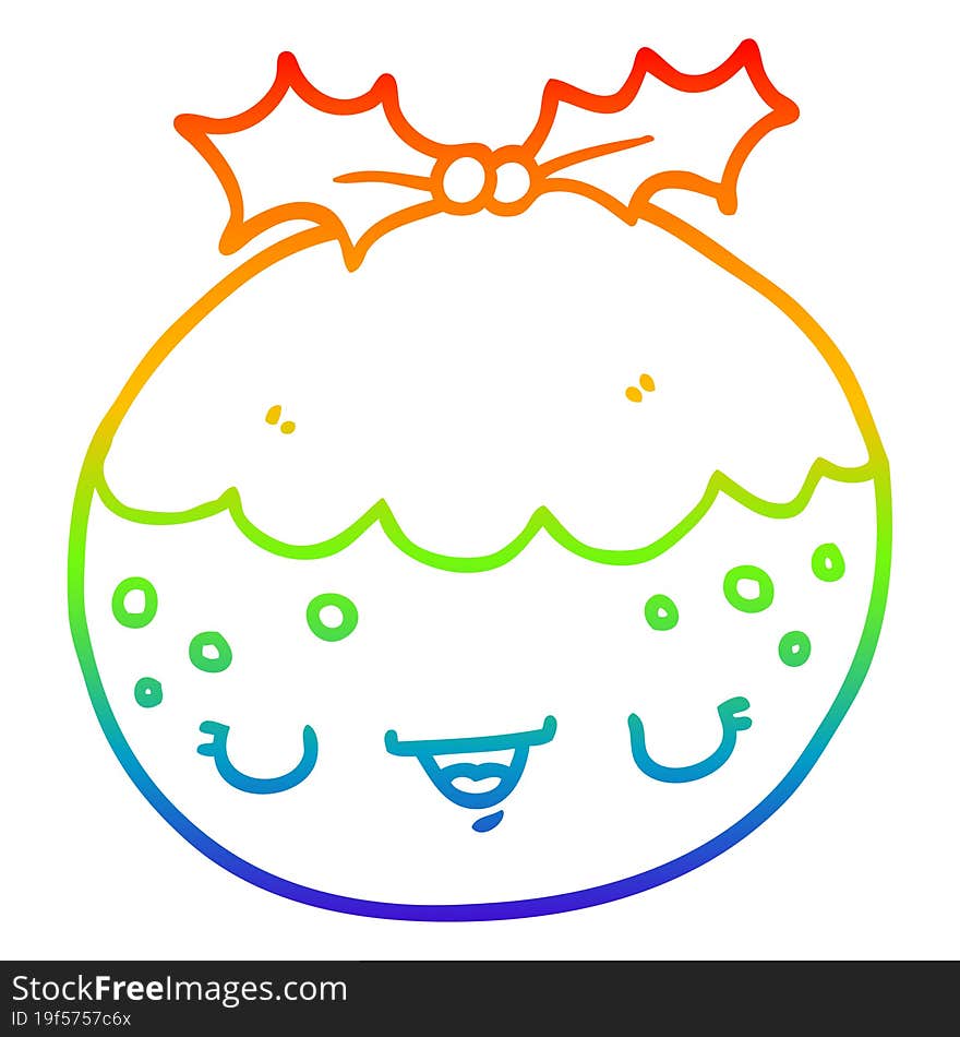 rainbow gradient line drawing cute cartoon christmas pudding