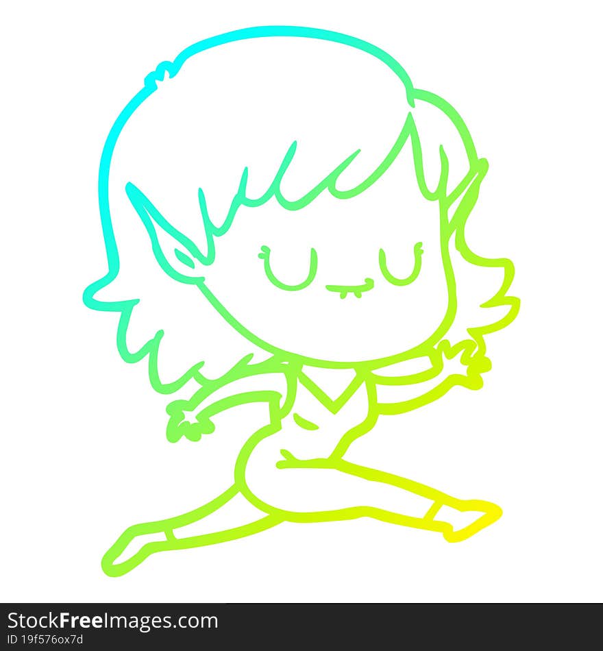 cold gradient line drawing happy cartoon elf girl running