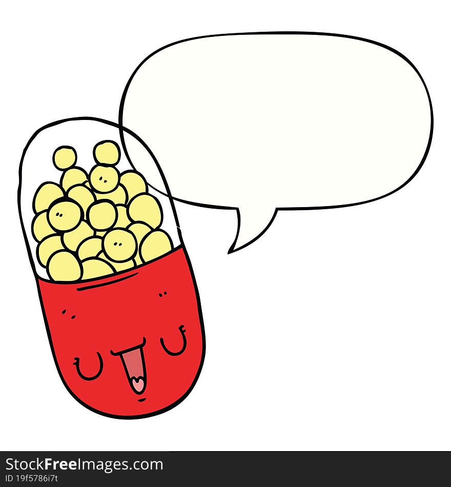 cartoon medical pill and speech bubble