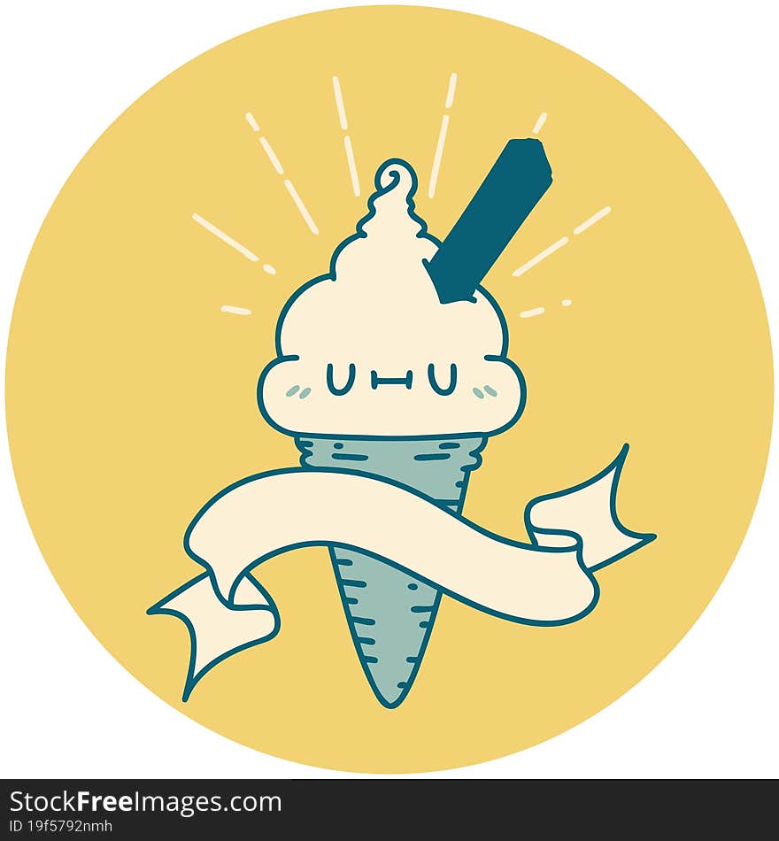 icon of tattoo style ice cream character