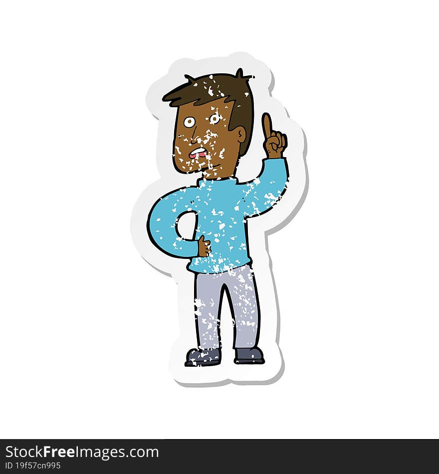 retro distressed sticker of a cartoon boy with idea