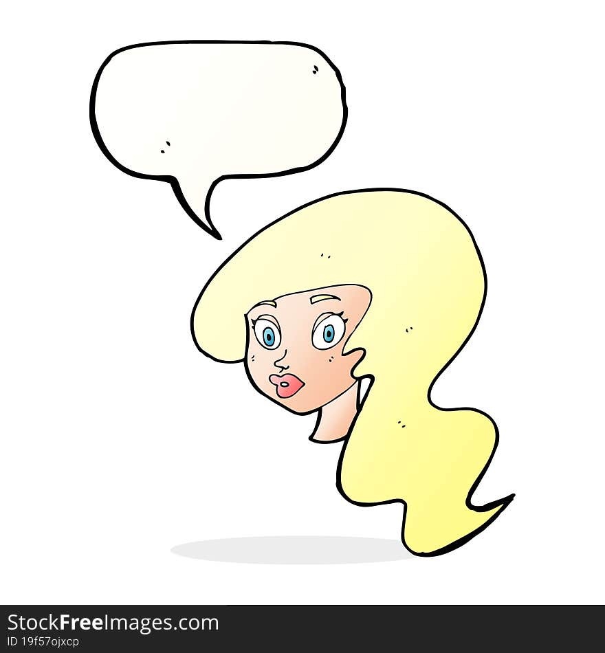 cartoon pretty female face with speech bubble