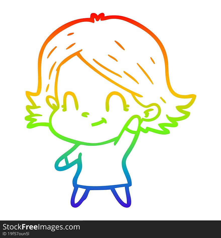 rainbow gradient line drawing cartoon friendly girl