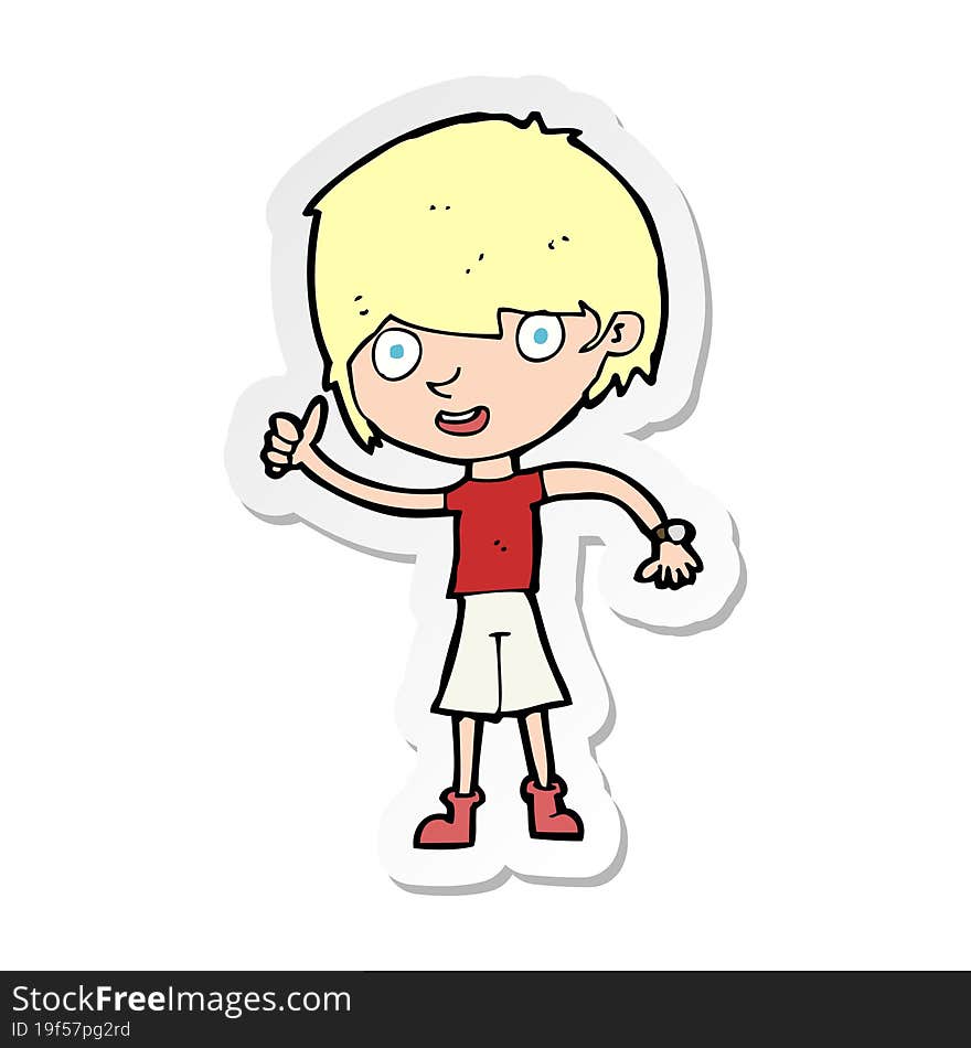 sticker of a cartoon boy with positive attitude