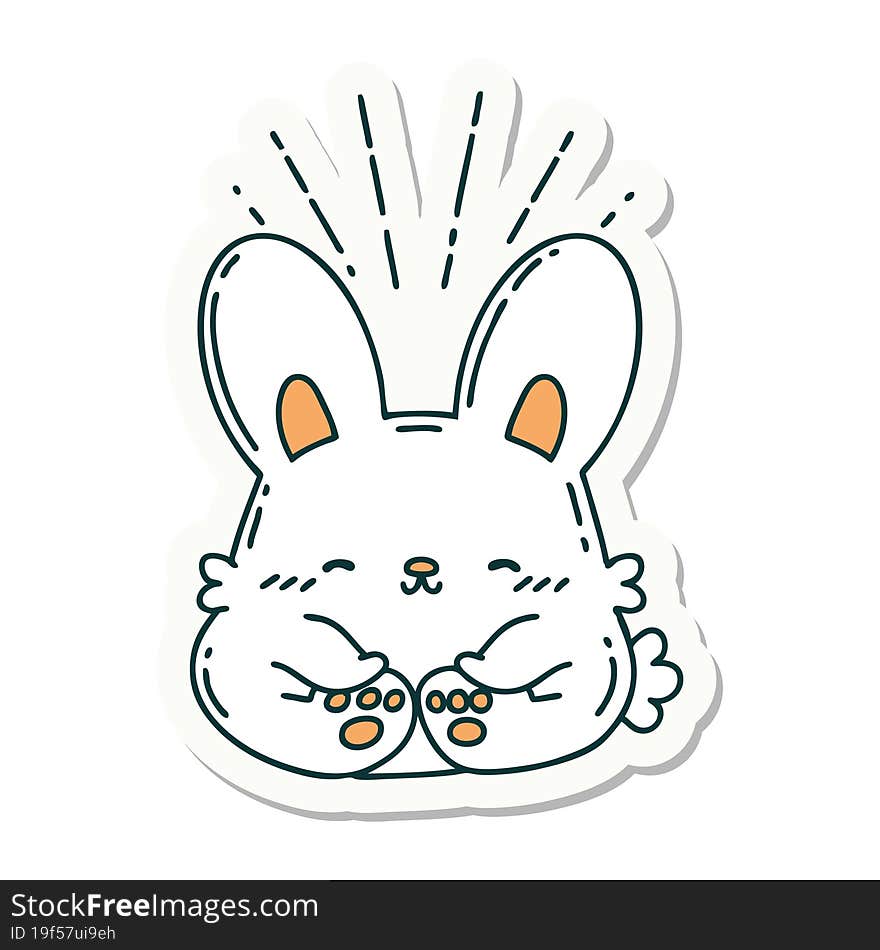 sticker of tattoo style happy rabbit