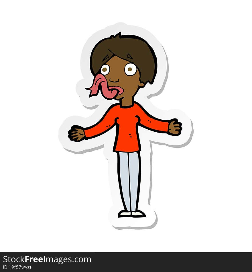 sticker of a cartoon woman telling lies