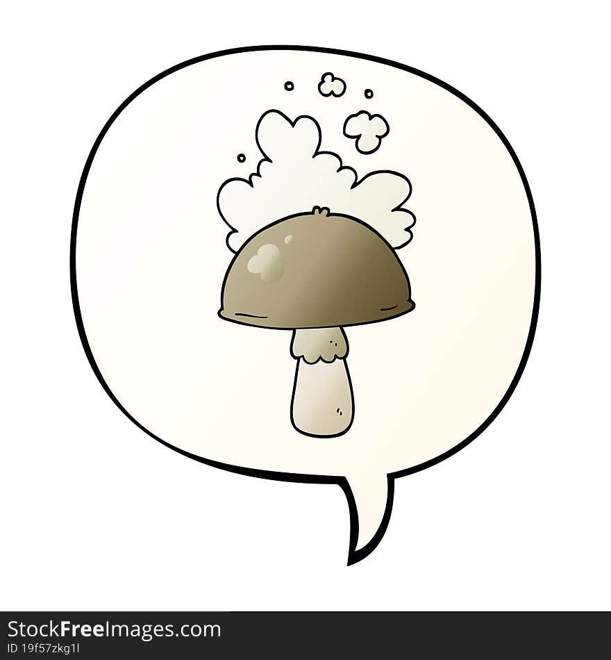 cartoon mushroom and spore cloud and speech bubble in smooth gradient style