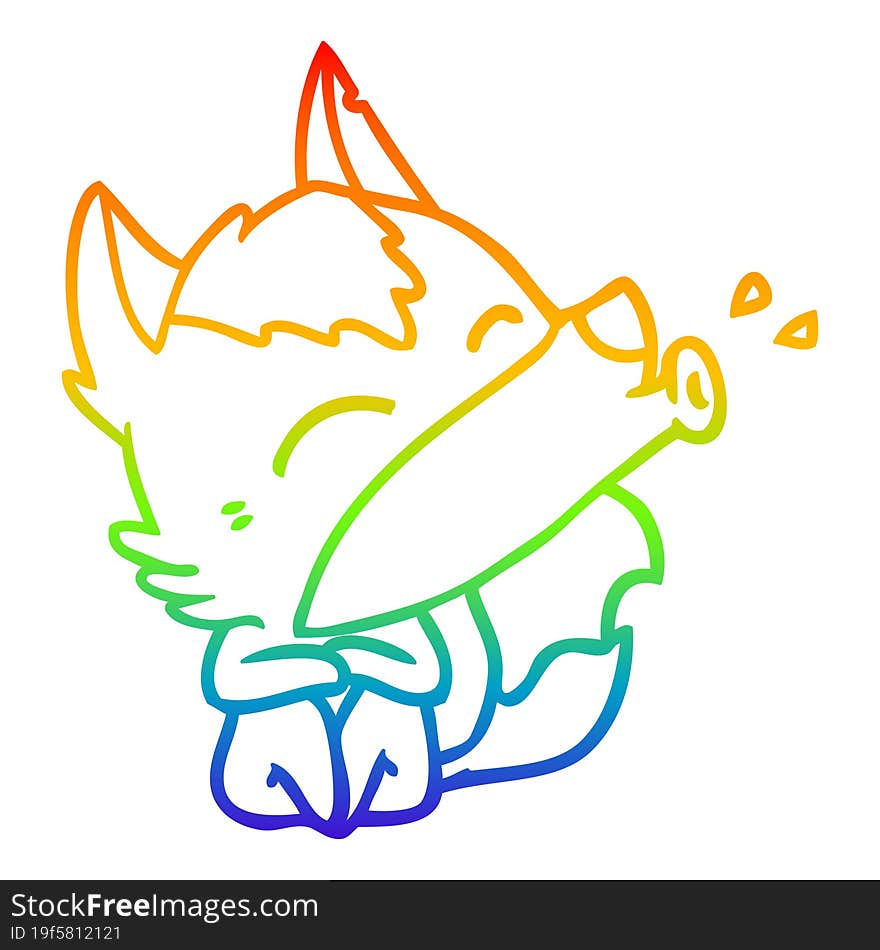 Rainbow Gradient Line Drawing Howling Wolf Cartoon