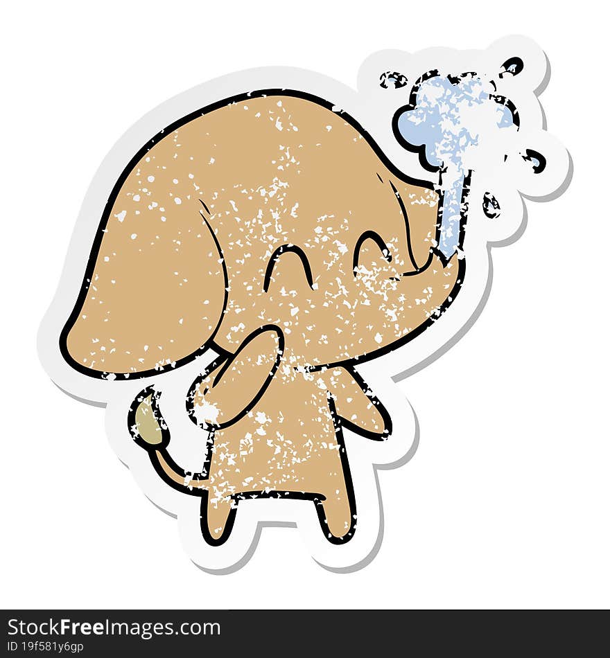 distressed sticker of a cute cartoon elephant spouting water