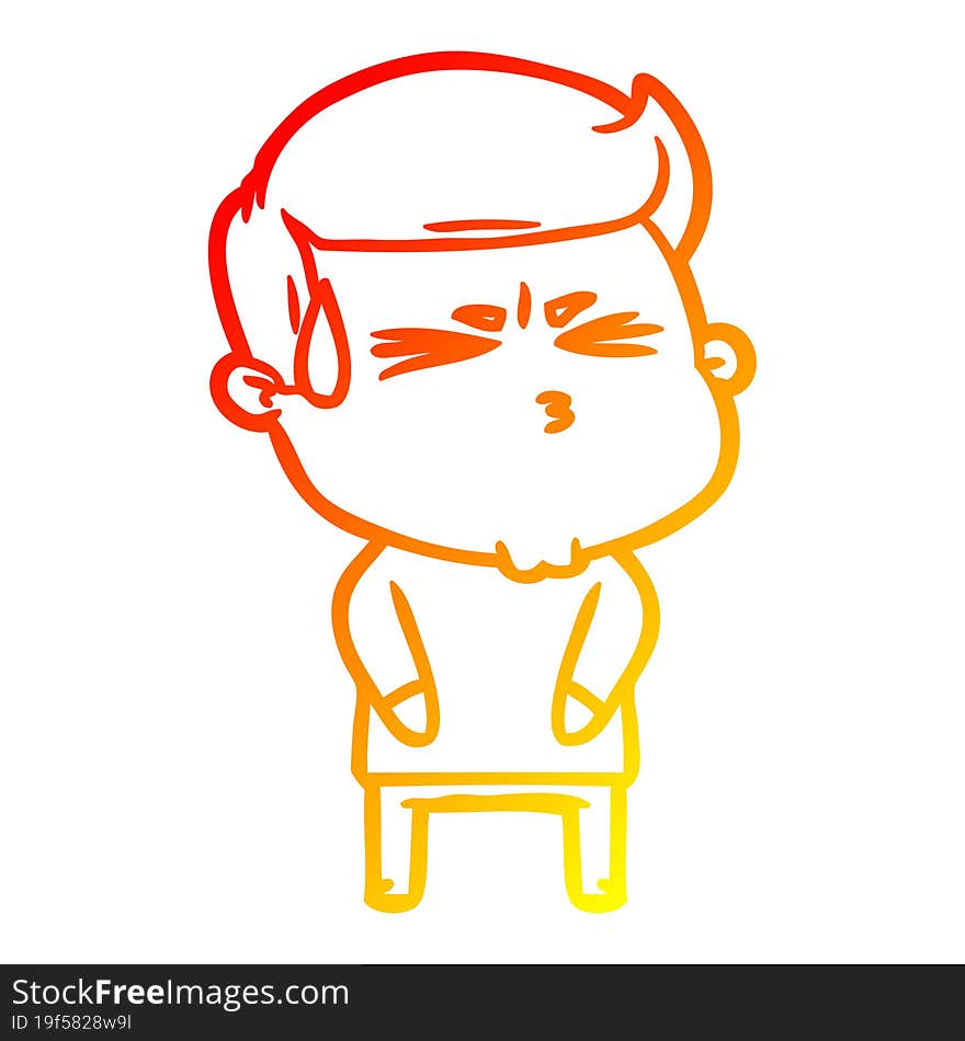 Warm Gradient Line Drawing Cartoon Man Sweating