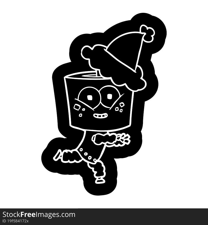 happy cartoon icon of a robot wearing santa hat