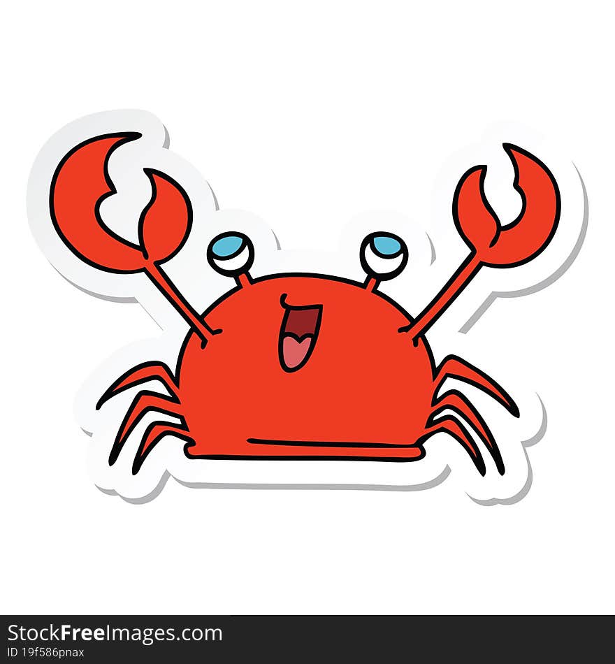 sticker of a quirky hand drawn cartoon happy crab