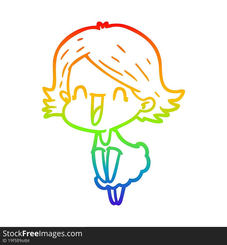 rainbow gradient line drawing of a cartoon happy woman