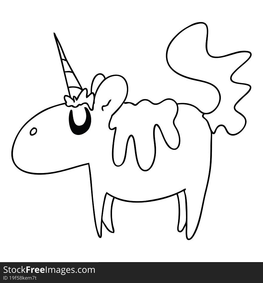 Quirky Line Drawing Cartoon Unicorn