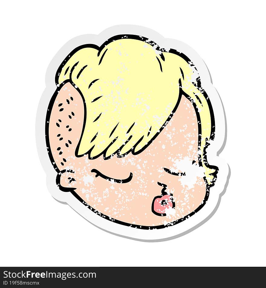 distressed sticker of a cartoon female face