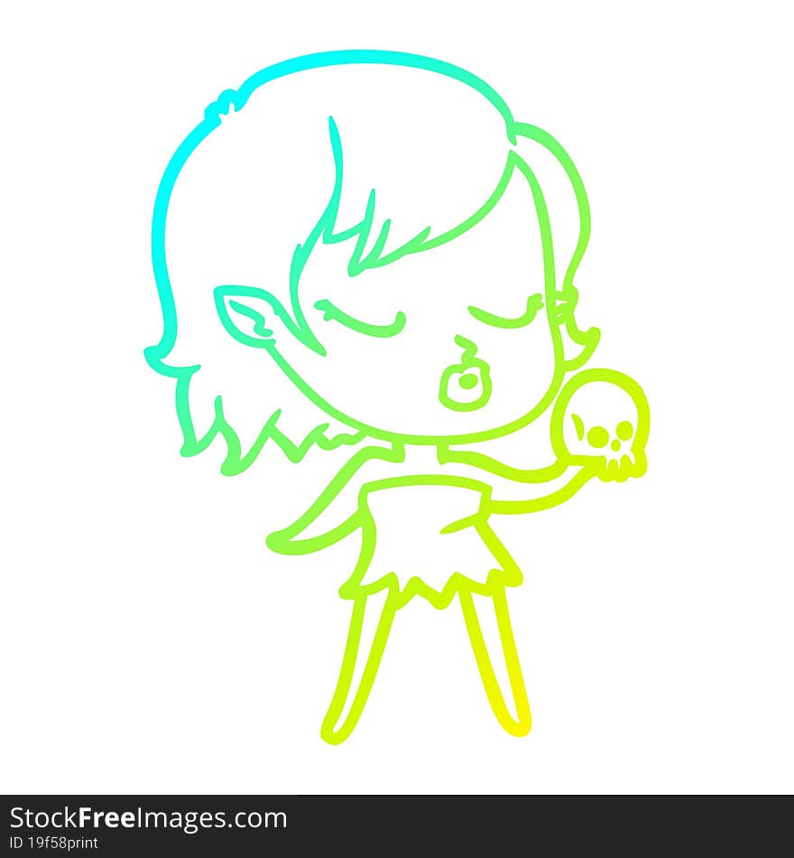 cold gradient line drawing cute cartoon vampire girl