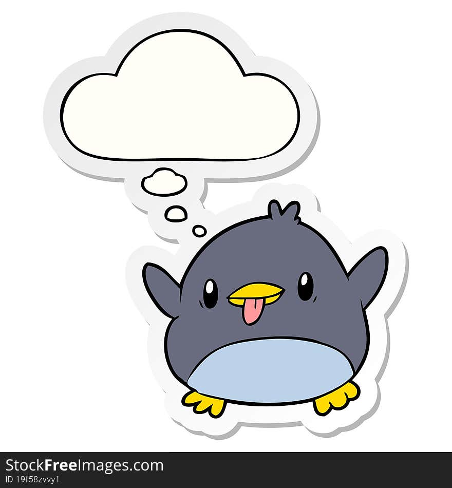 cute cartoon penguin and thought bubble as a printed sticker