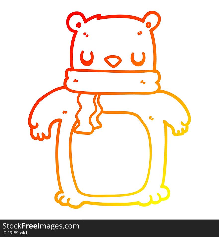 warm gradient line drawing cartoon bear with scarf