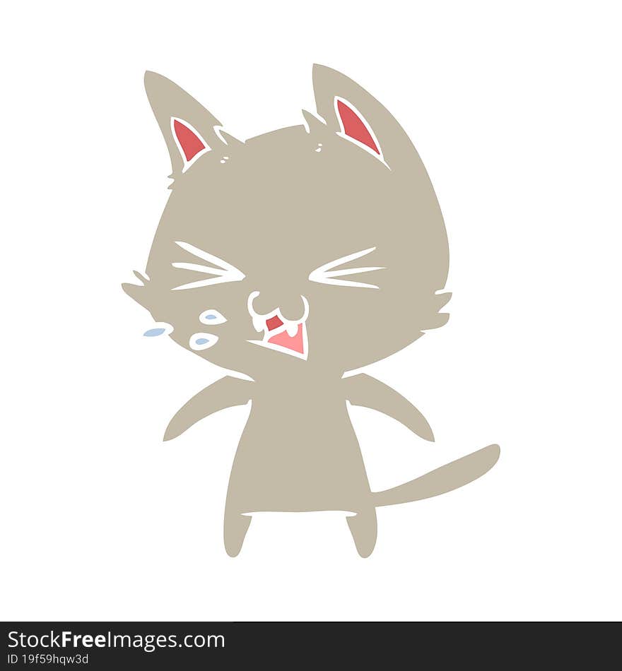 Flat Color Style Cartoon Cat Hissing