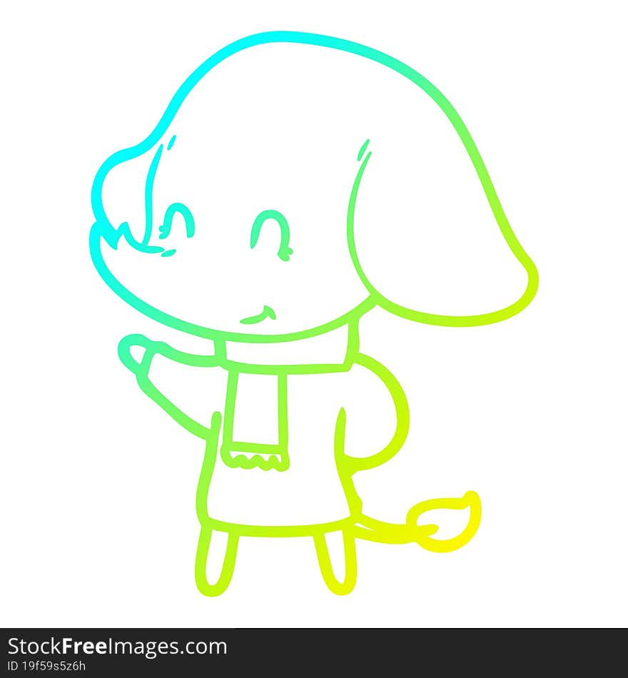 cold gradient line drawing cute cartoon elephant