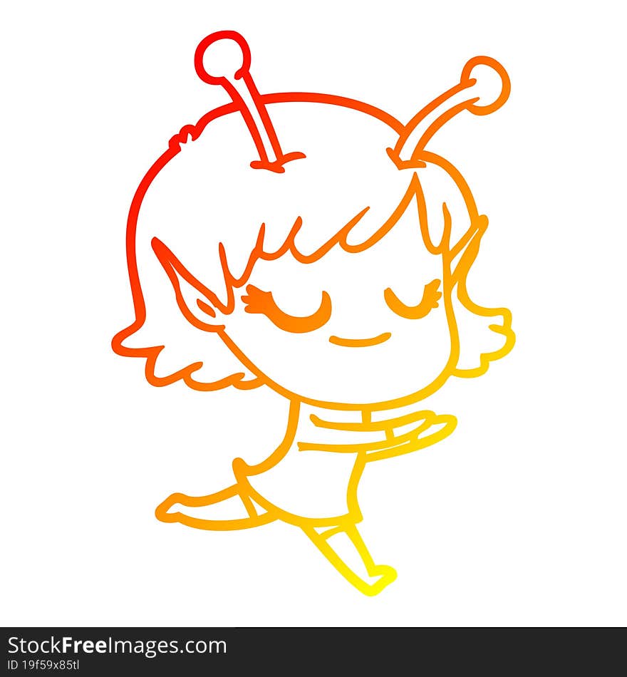 warm gradient line drawing smiling alien girl cartoon