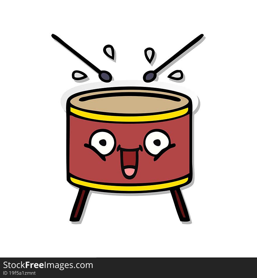 distressed sticker of a cute cartoon drum