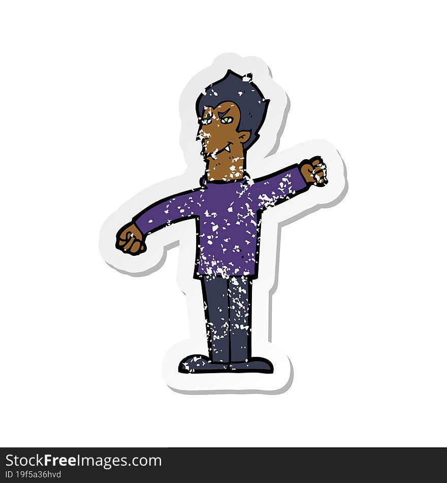 Retro Distressed Sticker Of A Cartoon Vampire Man