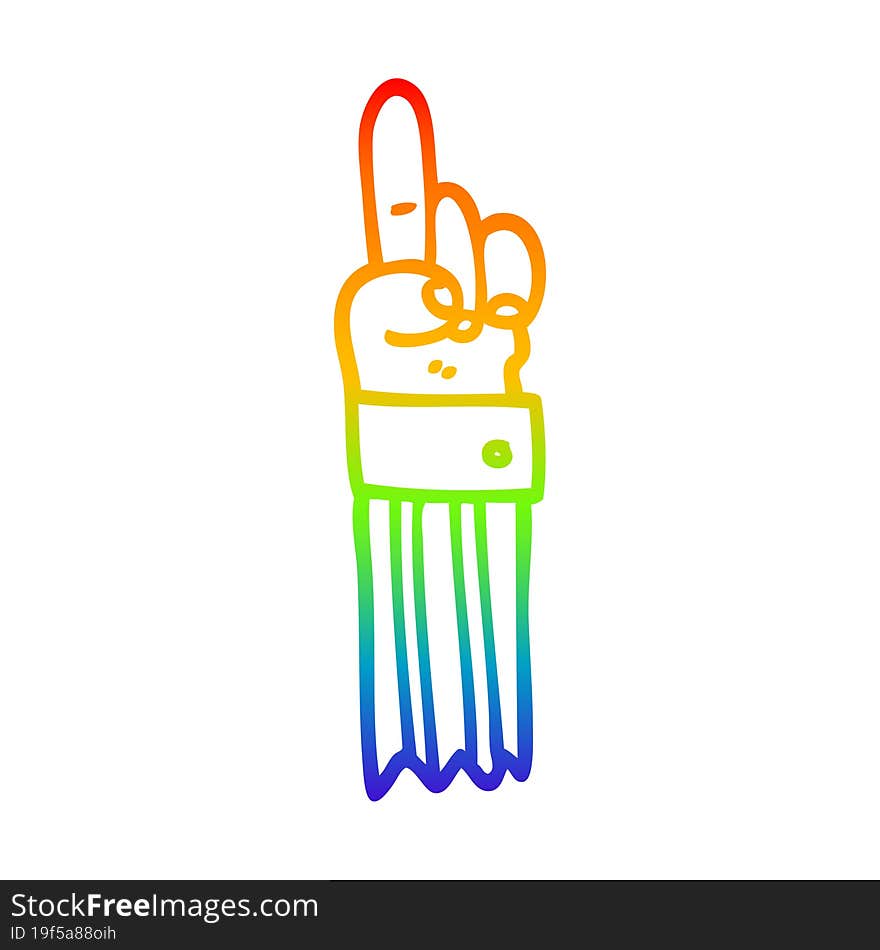 rainbow gradient line drawing of a cartoon pointing hand