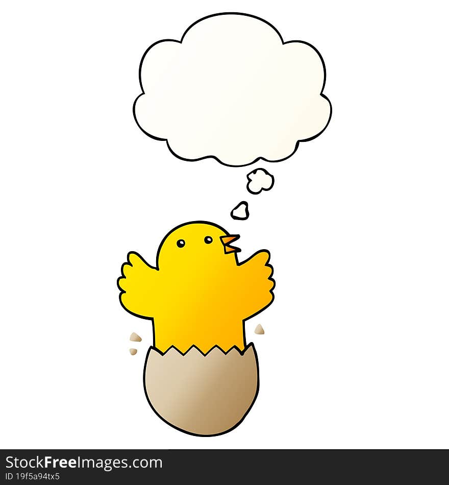 cartoon hatching bird with thought bubble in smooth gradient style