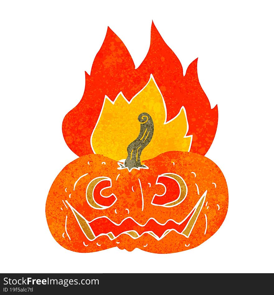 retro cartoon flaming halloween pumpkin