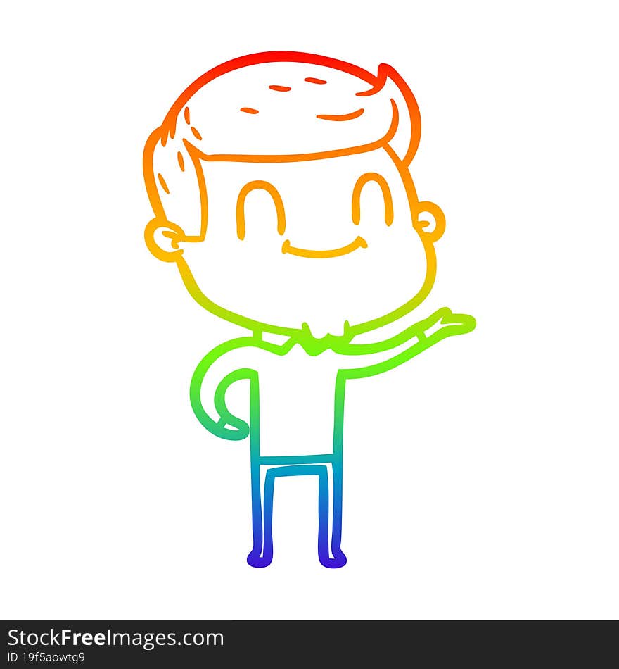 rainbow gradient line drawing of a cartoon friendly man