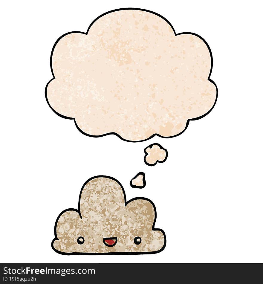 cartoon tiny happy cloud and thought bubble in grunge texture pattern style