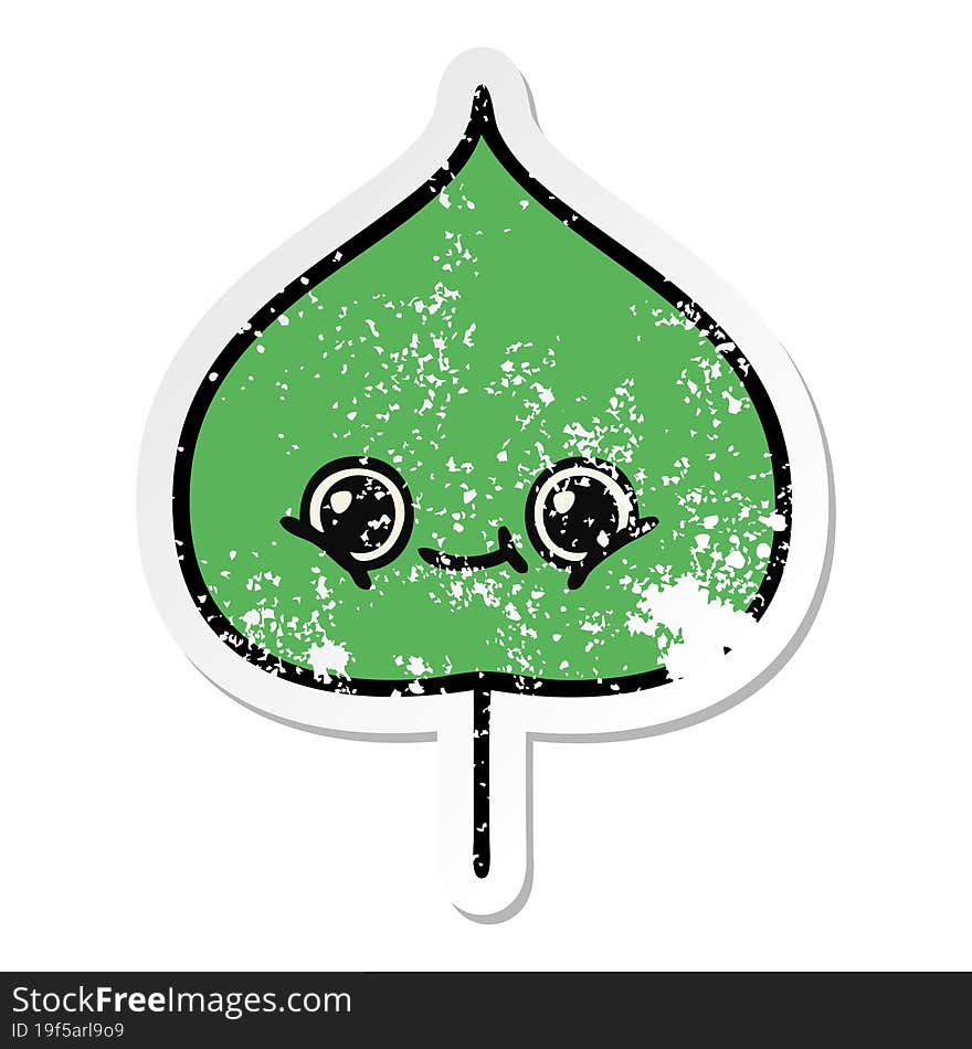 distressed sticker of a cute cartoon expressional leaf