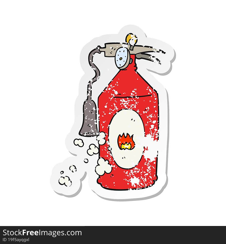 retro distressed sticker of a cartoon fire extinguisher