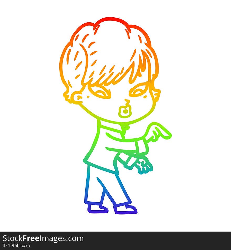 rainbow gradient line drawing of a cartoon woman