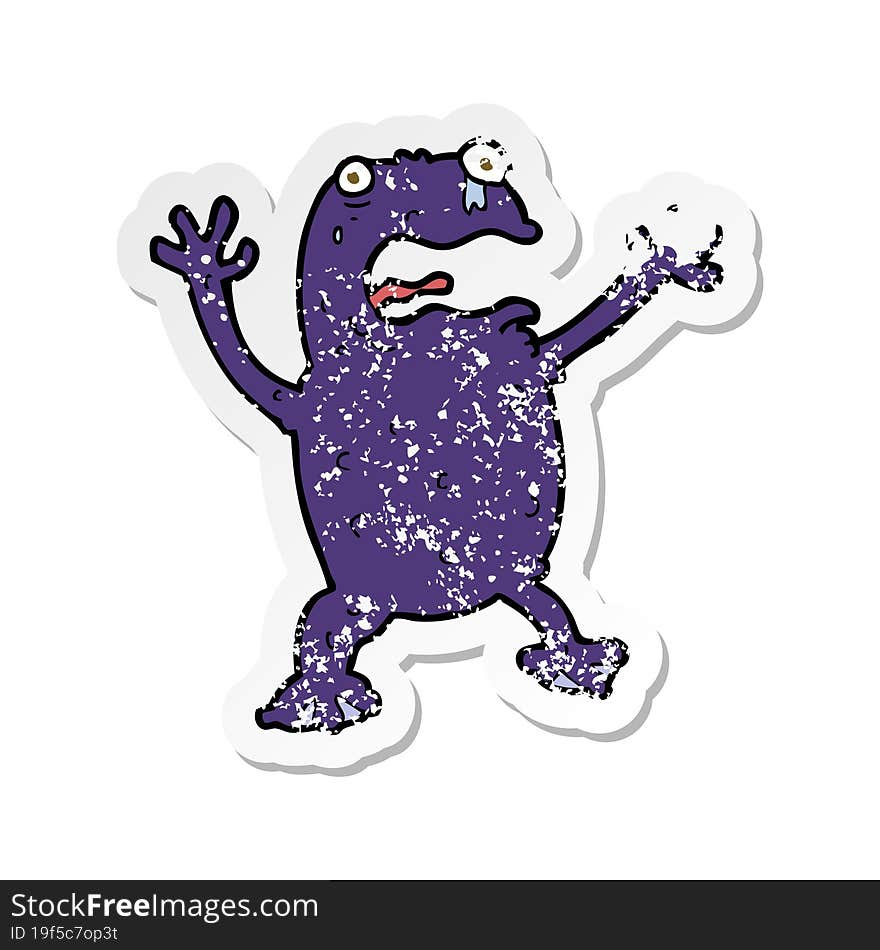 retro distressed sticker of a cartoon poisonous frog