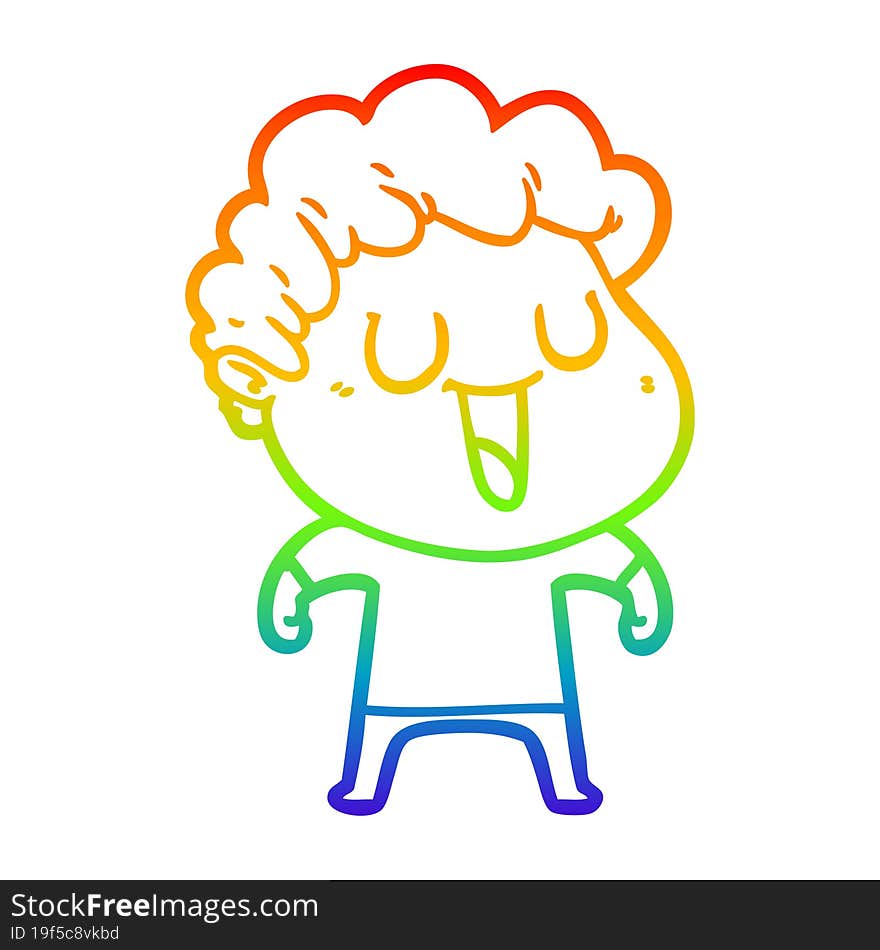 Rainbow Gradient Line Drawing Laughing Cartoon Man