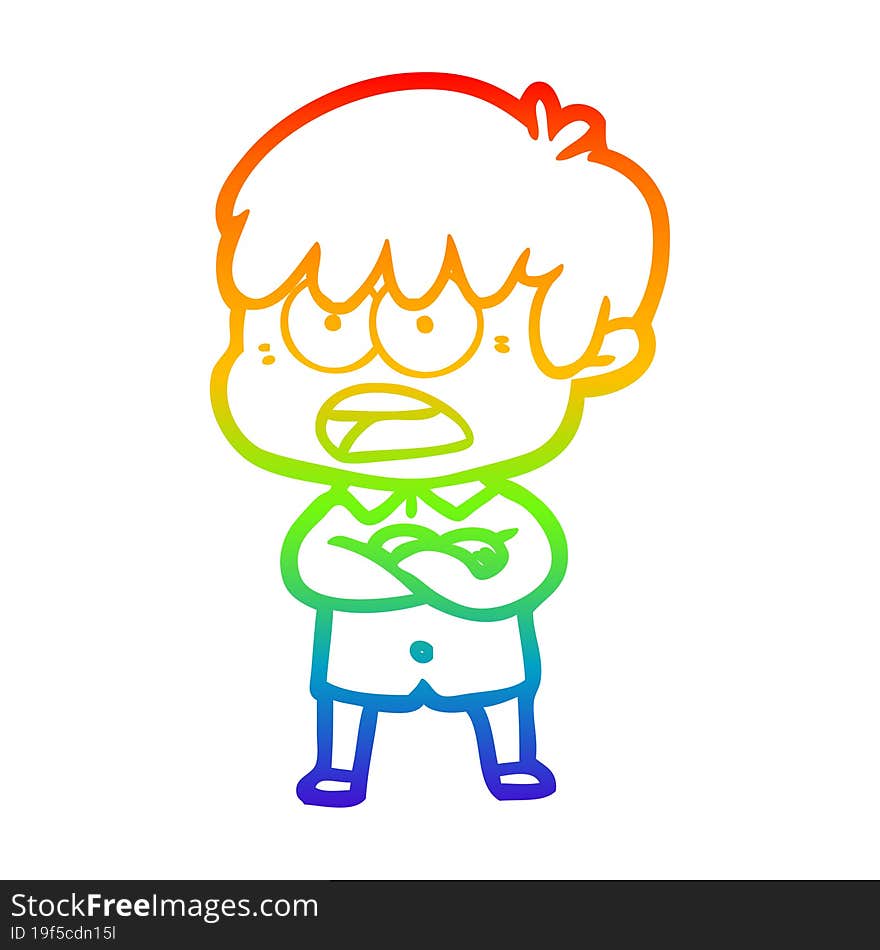 rainbow gradient line drawing worried cartoon boy