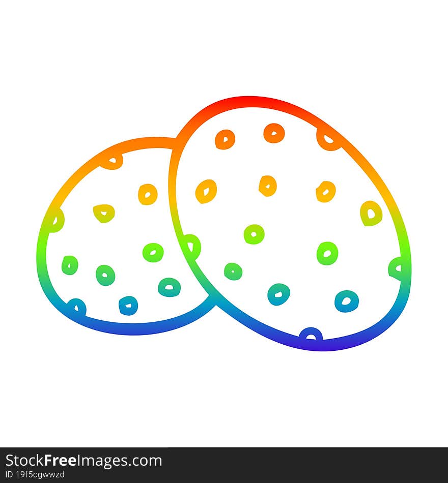 Rainbow Gradient Line Drawing Two Big Cartoon Cookies