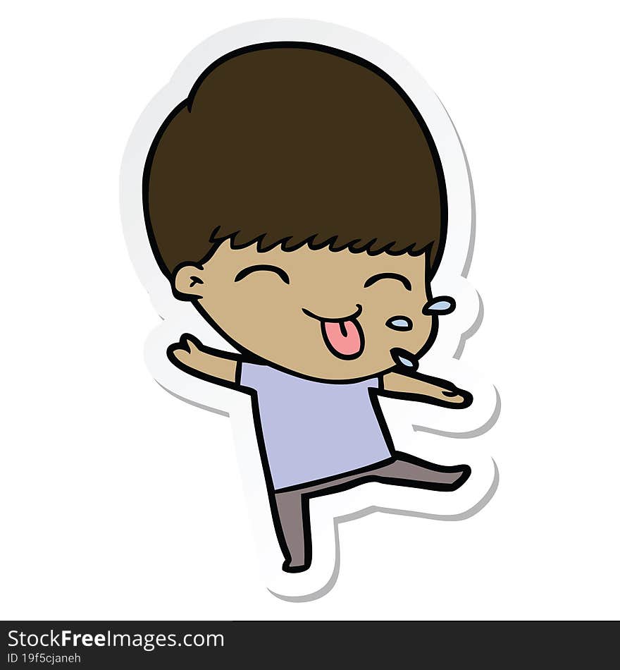 sticker of a cartoon boy sticking out tongue