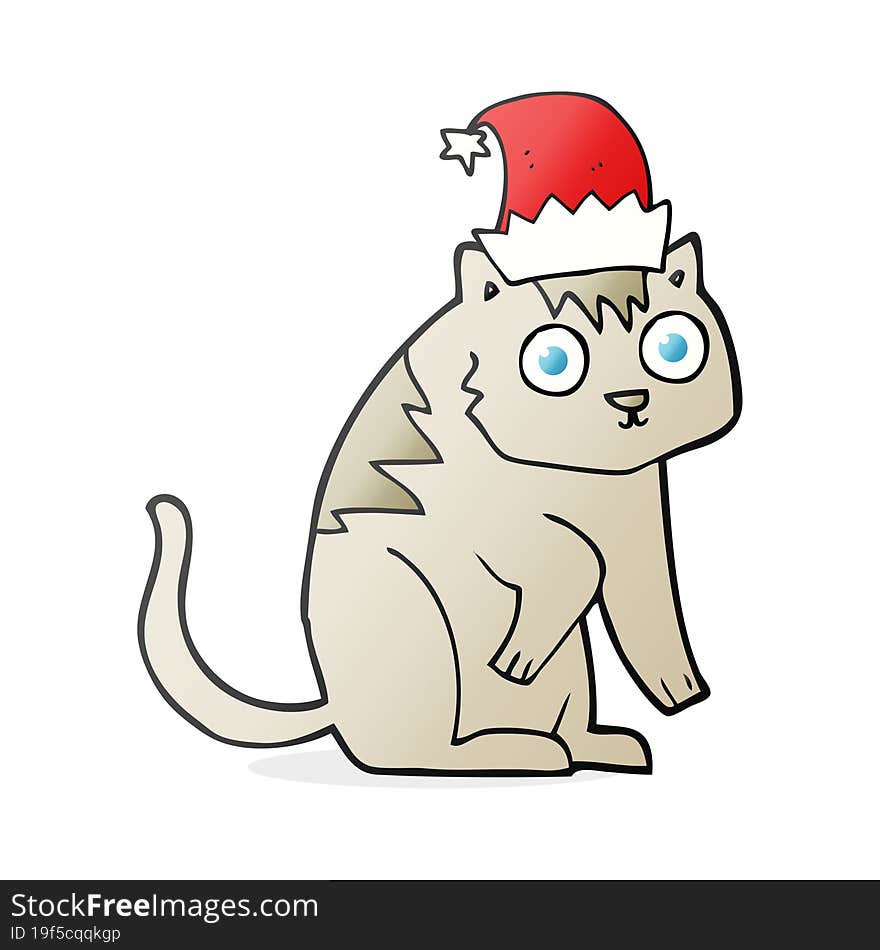 freehand drawn cartoon cat wearing christmas hat