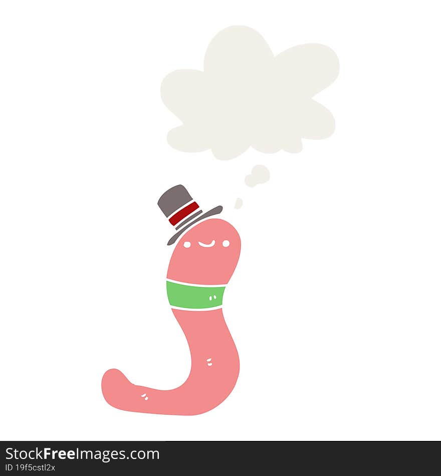 cute cartoon worm with thought bubble in retro style