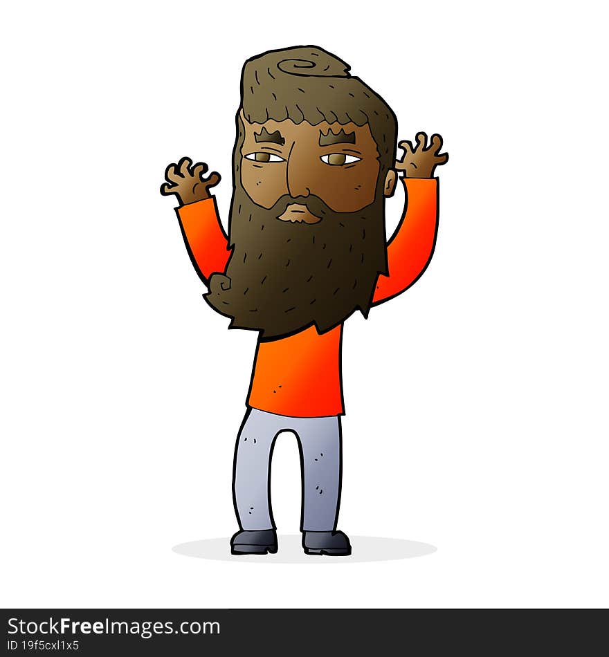 cartoon bearded man waving arms