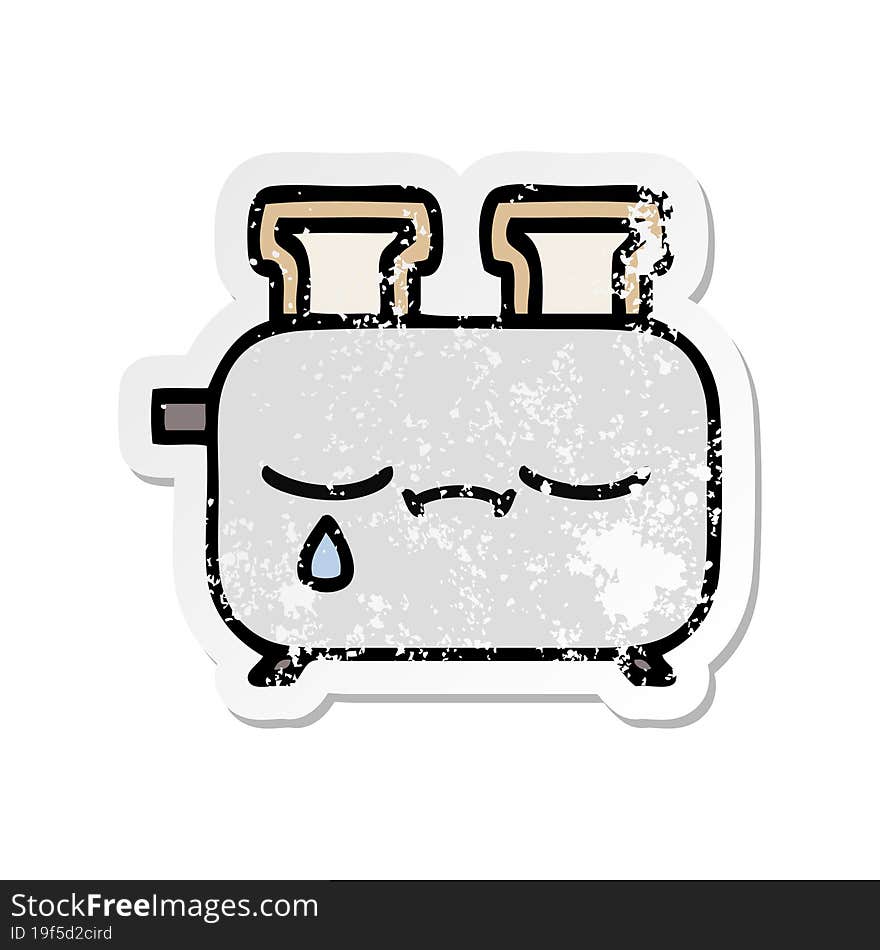 distressed sticker of a cute cartoon of a toaster