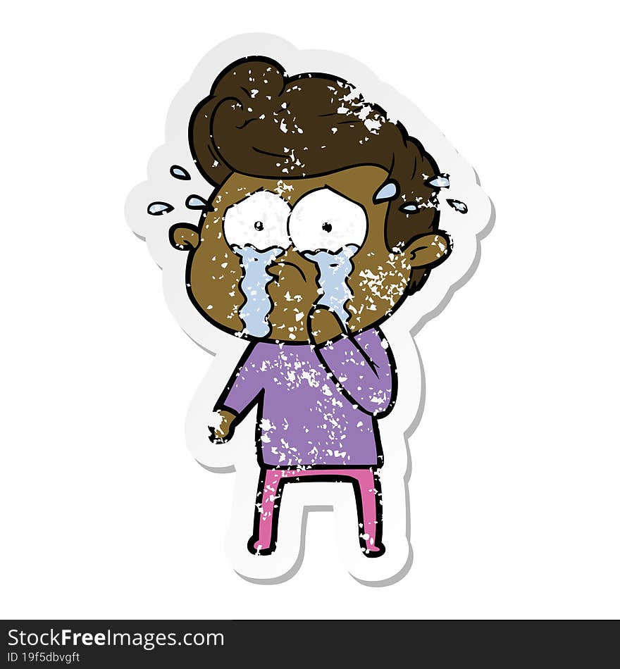 distressed sticker of a cartoon crying man