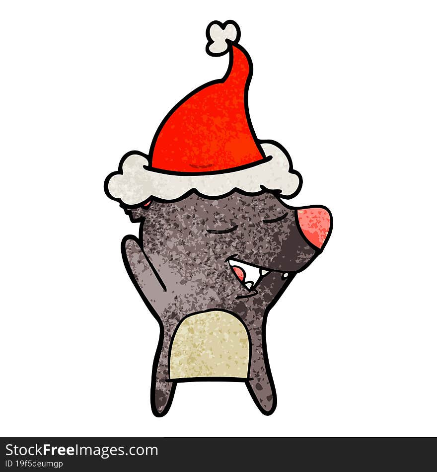 textured cartoon of a bear wearing santa hat