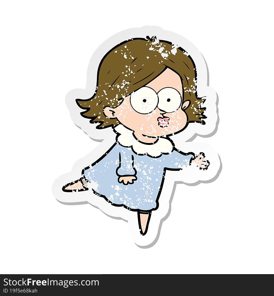 distressed sticker of a cartoon girl pouting